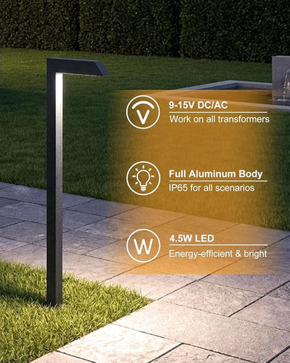 Low Voltage Pathway Lights, 4.5W LED Landscape Lighting, 4000K, 9-15V AC/DC, IP65 Waterproof, Aluminum, Black, 8 Pack