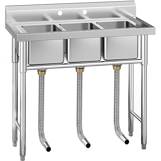 YITAHOME Utility Sink 3 Compartment Stainless Steel Freestanding Bar Sink NSF Commercial Sink for Restaurant, Laundry, Garage, Workshop Sink with Legs, Outdoor (39"x18"x37")