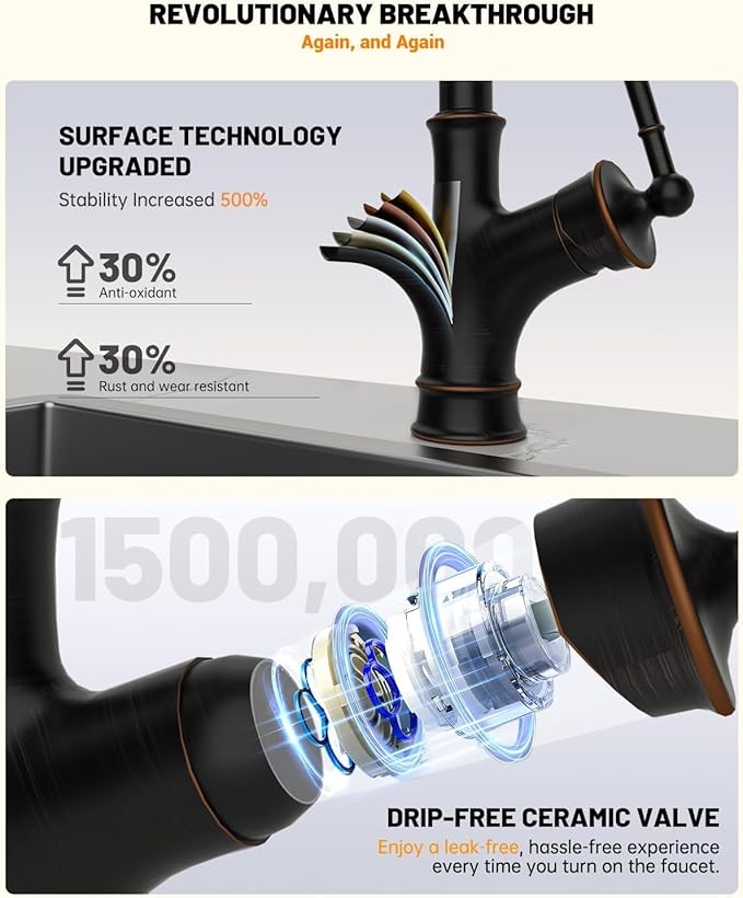 APPASO Oil Rubbed Bronze Kitchen Faucet with Pull Down Sprayer, Antique Bronze Single-Handle High Arc Single Hole, cUPC-Certified Pull-Out Hose, Water Supplies and Valve Core