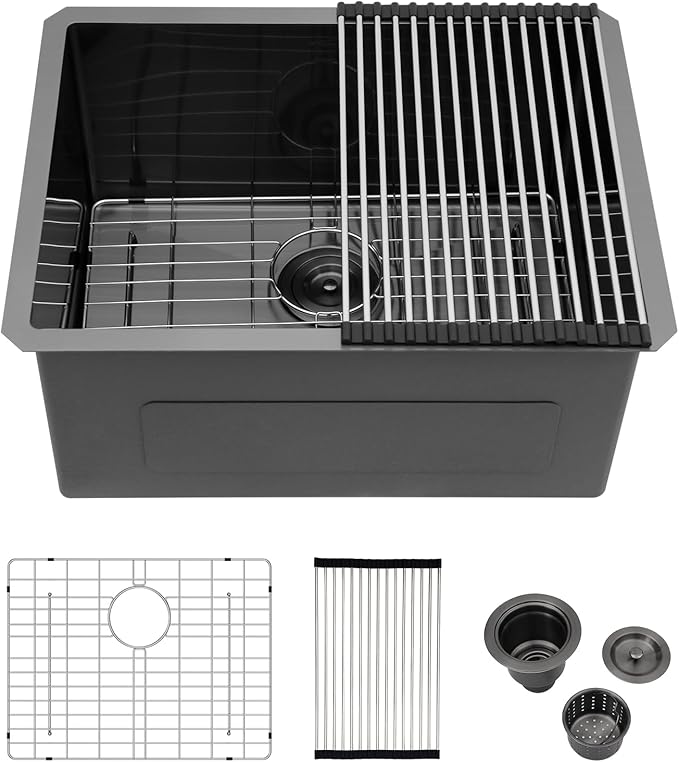 Undermount Laundry Sink - Couoko 24"x18"x12"Black Stainless Steel Laundry Sink NANO PVD Gunmetal Black 16 Gauge Single Bowl Deep Utility Laundry Room Kitchen Sinks
