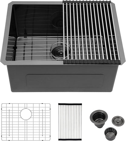 Undermount Laundry Sink - Couoko 24"x18"x12"Black Stainless Steel Laundry Sink NANO PVD Gunmetal Black 16 Gauge Single Bowl Deep Utility Laundry Room Kitchen Sinks