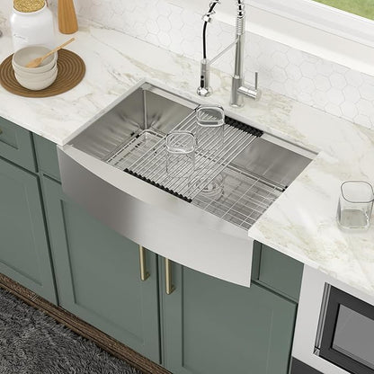 Logmey 30 In Farmhouse Sink, 30x21 Stainless Steel Flat Apron Front Kitchen Sink Workstation, Undermount 16 Gauge Single Bowl Farm Sinks for Kitchen