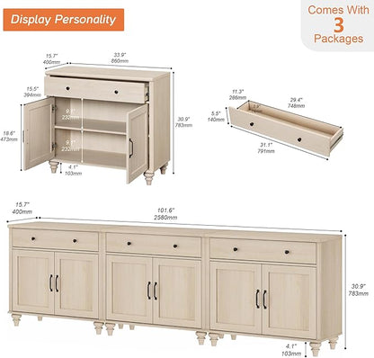 WAMAPT Buffet Cabinet with 6 Doors and 4 Drawers, Large Coffee Bar Table Wood Kitchen Storage Cabinets with Storage Cabinets, Modern Farmhouse Sideboard Credenza for Dining Room, Light Oak, 101 inch