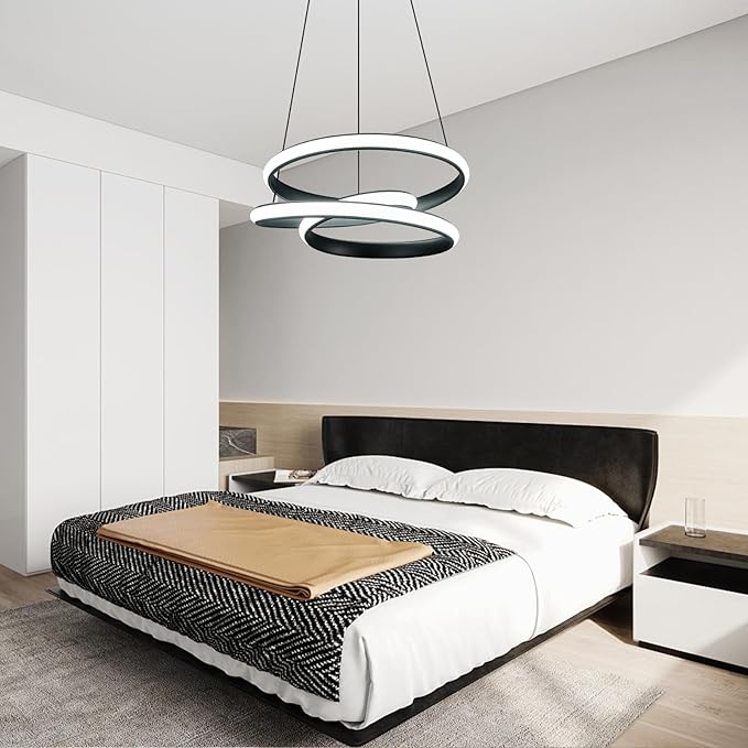 Modern Pendant Lights Black Pendant Light Irregular Streamline LED Chandelier Adjustable Height Pendant Lighting for Kitchen Island Dining Room Bedroom Living Room Corridor Hallway Foyer
