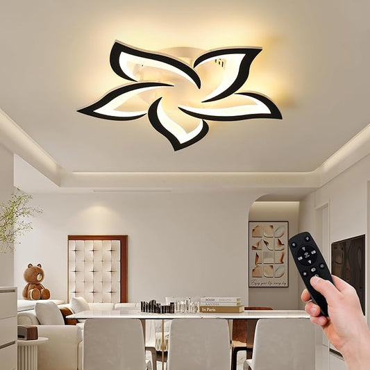 JAYMP 25.6" Flower Shaped Ceiling Light Dimmable Modern Ceiling Lamp Remote Control LED Lighting Fixture for Bedroom Dining Room Kitchen (Black/5 Petals)