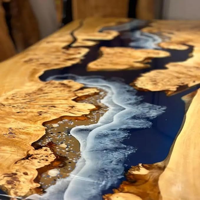 RESINHOMEFURNITURE Large Indoor Blue Island Ocean Look Epoxy Resin Dining Table Coffee Table End Table Wooden Table Living Room Table Bar Counter Home Décor Patio Table