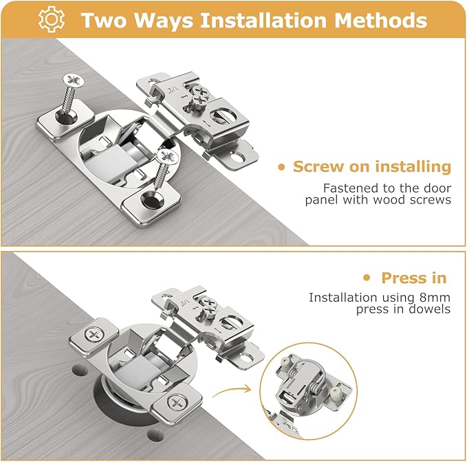 Furniware 30 Pieces 1/2 in Overlay Soft Close Concealed Hinge for Face Frame Door, 105° Open Angle Concealed Stainless Steel Hinges for Face Frame Door, Soft Close Cabinet Hinge Satin Nickel