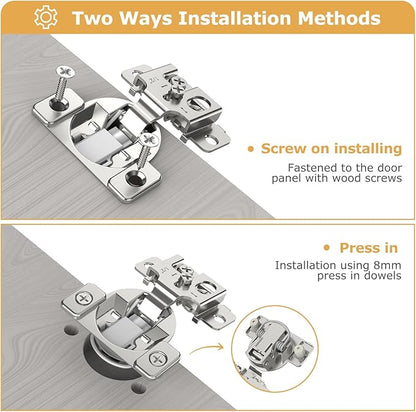 Furniware 30 Pieces 1/2 in Overlay Soft Close Concealed Hinge for Face Frame Door, 105° Open Angle Concealed Stainless Steel Hinges for Face Frame Door, Soft Close Cabinet Hinge Satin Nickel