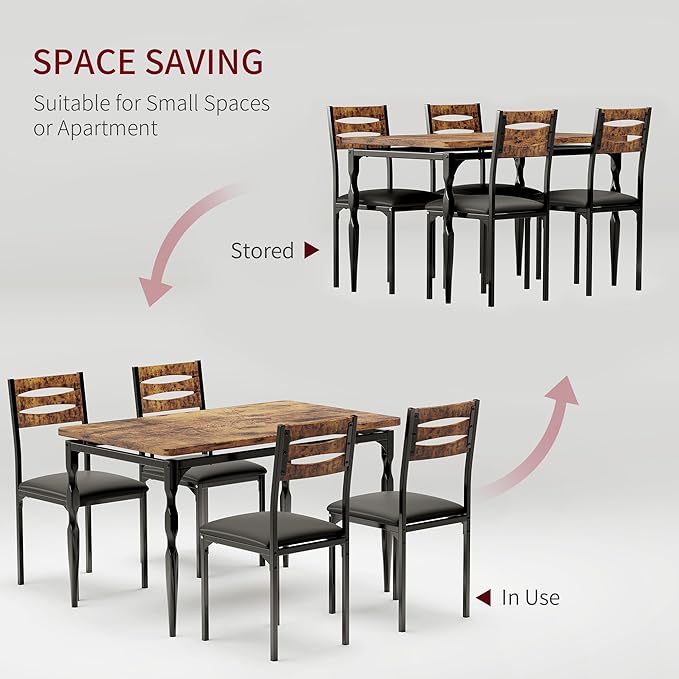 GarveeHome 5 Piece Dining Table Set, Industrial Style Dining Table and Chairs Set for 4, Kitchen Table Set for Dining Room Kitchen Apartment, Brown