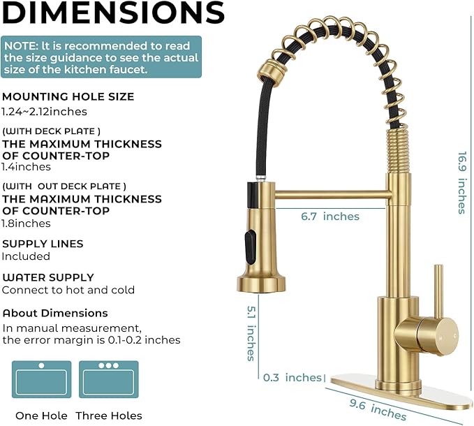Kitchen Faucet with Pull Down Sprayer,Commercial Single Handle Stainless Steel Kitchen Faucets with Deck Plate (Brush Gold)
