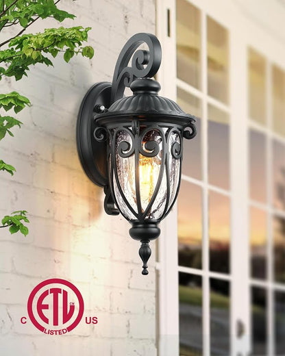 VIANIS Outdoor Lights for House Dusk to Dawn, Black Porch Lights Waterproof Outdoor Light Fixture with Seed Glass, Exterior Lighting Fixtures for House, Doorway, Porch,Garage