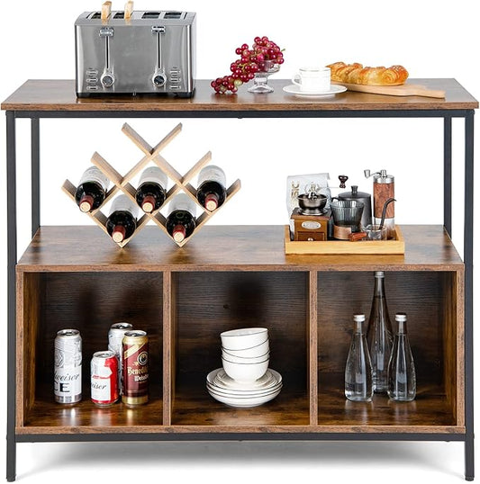 LOKO Buffet Cabinet with Open Shelves, Freestanding Kitchen Cabinet with 3-Cube Compartments, Coffee Bar Credenza Sideboard, 43.5 x 17 x 35 inches (Rustic Brown)