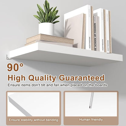 12 Inch Deep Floating Shelves, 36" W x 12" D Wood Floating Shelves for Wall, Large Storage Space Wall Mount Shelf with Invisible Brackets for Living Room Kitchen Bathroom, 1 Pack, White
