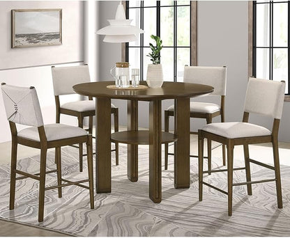 Round Height Dining Table Rich Brown Finish Kitchen Table with Angular Legs and Open Lower Storage Shelf Dining Table Practical