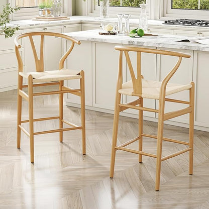 Modern Dining Chairs with Natural Weave Seat - Sturdy Construction Bar Stools for Kitchen Island, Versatile Use in Dining Room and Bedroom, Stylish Simple Design Comfortable Fully Assembled,Natural-Ra