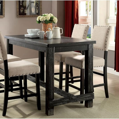 Counter Height Dining Table with Center Support Beam for Kitchen Island Seating
