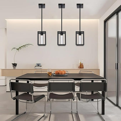 MELUCEE Modern Led Pendant Light Fixture 5 Color Temperature Adjustable, 3 Pack 15W LED Bubble Crystal Pendant Lights Kitchen Island, Black Dining Room Light Fixtures Adjustable Height, 3000-6000K