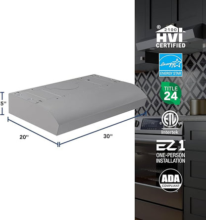 Broan-NuTone 30-Inch Stainless Steel Under Cabinet Range Hood- Modern Design with Quiet Power at 350 CFM, 1.5 Sones for Powerful Kitchen Ventilation