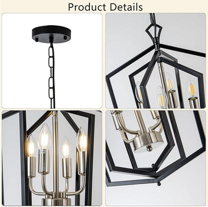 Lanhall 4-Light Dining Room Light Fixture Over Table Black Farmhouse Chandelier Metal Modern Pendant Light for Kitchen Island Dining Room Living Room Foyer Entryway-Brushed Nickel