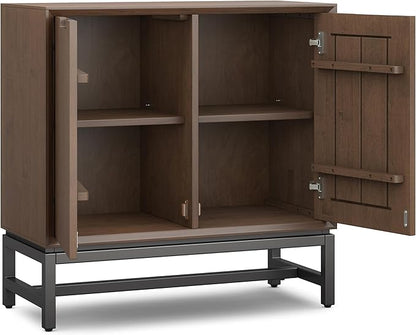 SIMPLIHOME Banting Storage Cabinet - 32 inch Wide Solid Wood Low Cabinet in Walnut Brown, Modern Industrial Sideboard for Living Room, Entryway, or Dining Room with Metal Base and Adjustable Shelves