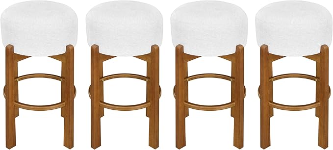 Set of 2 Bar Stools for Kitchen Island, Solid Rubberwood Counter Height Chairs with Dark Walnut Frame & Ivory Cushion, Mid-Century Modern Indoor Dining Stools with Footrest (4, Walnut)