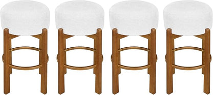 Set of 2 Bar Stools for Kitchen Island, Solid Rubberwood Counter Height Chairs with Dark Walnut Frame & Ivory Cushion, Mid-Century Modern Indoor Dining Stools with Footrest (4, Walnut)