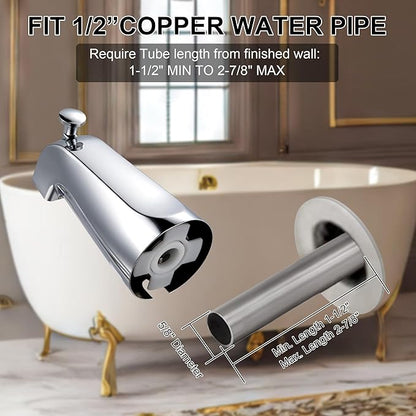 Enhon Slip on Tub Spout with Diverter, Compatible with American Standard 8888026.002 Tub Spout, Bathroom Bathtub Faucet, Fits 1/2 Copper Water Tube(5/8 Dia), 5/32 Hex Wrench(Chrome,3)