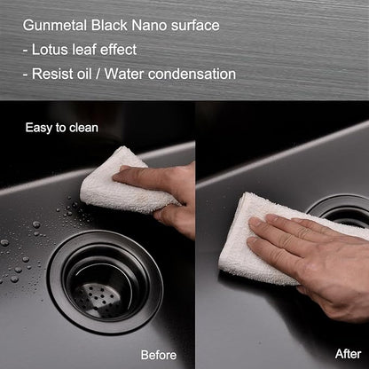 28 Inch Undermount Kitchen Sink Black, 28x18 Gunmetal Black 16 Gauge Stainless Steel Single Bowl Under Mount Commercial Kitchen Sinks 9 Inch Deep Includes Drain