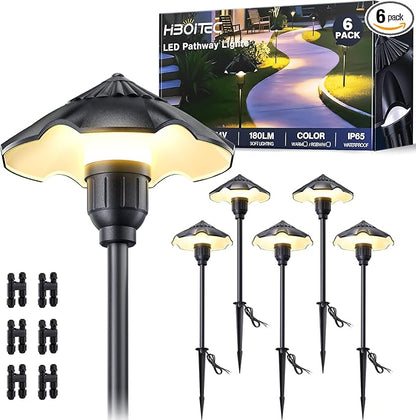 HIBOITEC Low Voltage Pathway Lights Wired 3W 12-24V 180LM 2900K LED Landscape Path Lighting Outdoor Waterproof Aluminum Landscape Lights for Yard Walkway Garden, 6-Pack