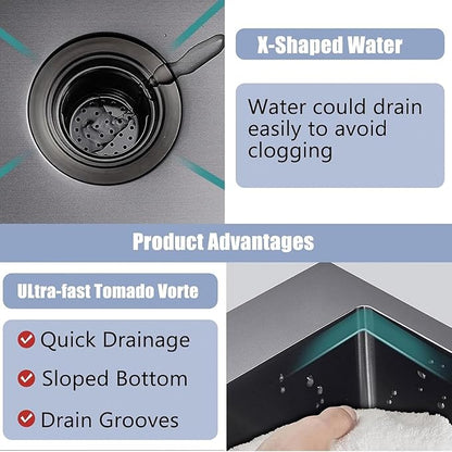 18x18 Inch Black Bar Sink Drop In, Topmount Stainless Steel Kitchen Sink, Square Small Kitchen Sinks, Single Bowl Kitchen Sinks for Laundry Wet Bar Prep RV Office Outdoor Yard with Grid & Drain