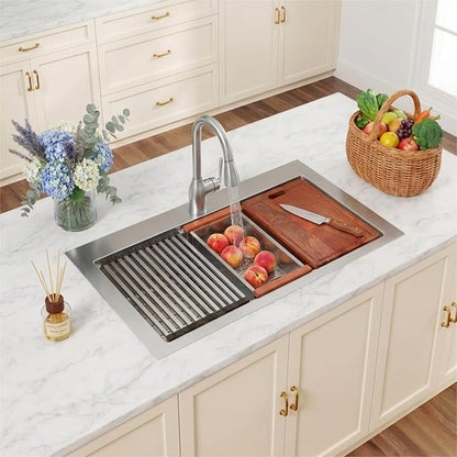Drop In Kitchen Sink 36" X 22",Top Mount 16 Gauge Stainless Steel Workstation Sink,Deep & Large Single Bowl Kitchen Sinks
