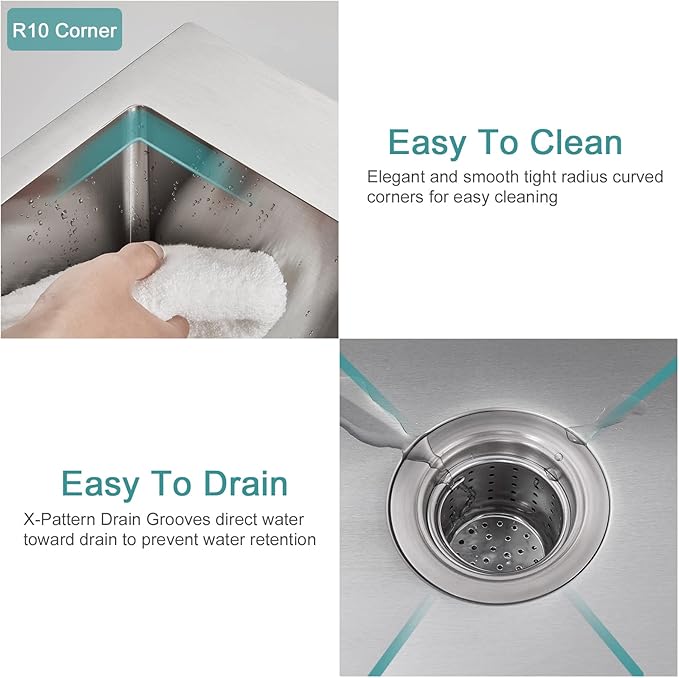 13 × 15 x 8 inch Drop in Bar Sink, Topmount Small Kitchen Sink Single Bowl, Handmade T-304 Stainless Steel Overmount Kitchen Bar Sink with Basket Strainer