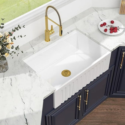 30 White Farmhouse Kitchen Sink - Kichae 30X20 Inch Ledge Workstation Reversible Apron Front Fireclay Ceramic Porcelain Farm Sinks Single Bowl Farmer Sink with Cutting Board