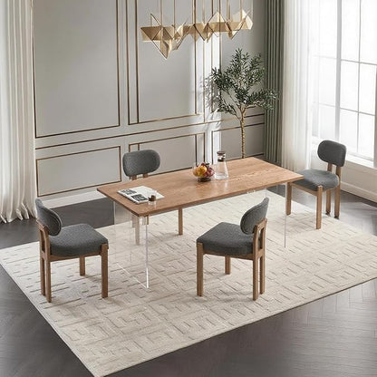Chenille Dining Chairs Set of 4, Comfy Upholstered Dining Room Chairs Mid Century Modern Farmhouse Fabric Kitchen Chairs with Rubber Wood Legs for Dining Room Kitchen Island Home (Grey)