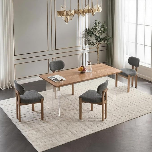 Chenille Dining Chairs Set of 6, Comfy Upholstered Dining Room Chairs Mid Century Modern Farmhouse Fabric Kitchen Chairs with Rubber Wood Legs for Dining Room Kitchen Island Home (Grey)