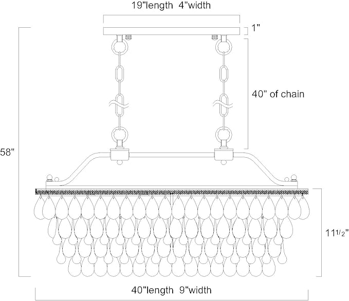 Edvivi Rectangular Linear Crystal Chandelier 40 in. W, 6 Lights Luxury Glam Adjustable Ceiling Lighting Fixture with 4 Rows of Teardrop Crystals for Living Dining Room Kitchen Island, Antique Bronze