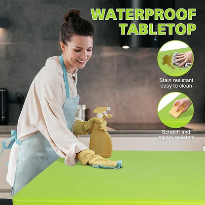 4 FT Folding Table with Carry Handle, Portable Fold-in-Half Plastic Table, Rectangle Foldable Table for Indoor/Outdoor Green