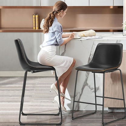 Sweetcrispy Counter Height Bar Stools Set of 4, 30 inch Height Stool Faux Leather Barstools with Back, Armless Kitchen Island Countertop Comfortable Modern Chairs with Metal Legs, Elegant Black