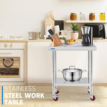 KUARBARR Stainless Steel Table for Prep & Work with Undershelf 24 x 24 Inches NSF Metal Commercial Kitchen Prep Table with Adjustable Under Shelf Worktable for Restaurant Home Outdoor
