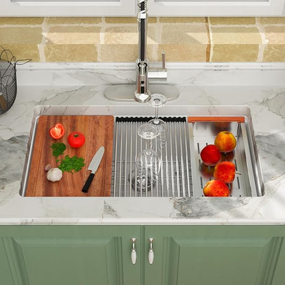 Logmey 33" White Granite Composite Undermount Sink,33x19 All in One Workstation Single Bowl Quartz Sinks,Scratch-resistant,Large Deep Under Counter Sink for Minimalist & Scandinavian Style Kitchen
