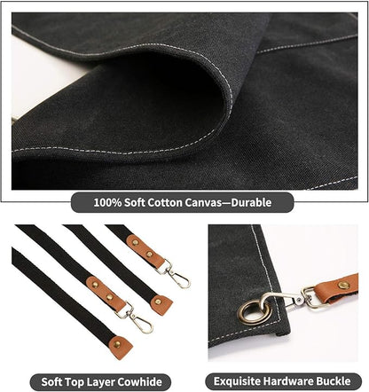 ZOMAO Chef Apron,Cross Back Apron for Women and Men,Cotton Canvas Apron with Adjustable Straps and Large Pockets,Kitchen Cooking Baking Bib Apron