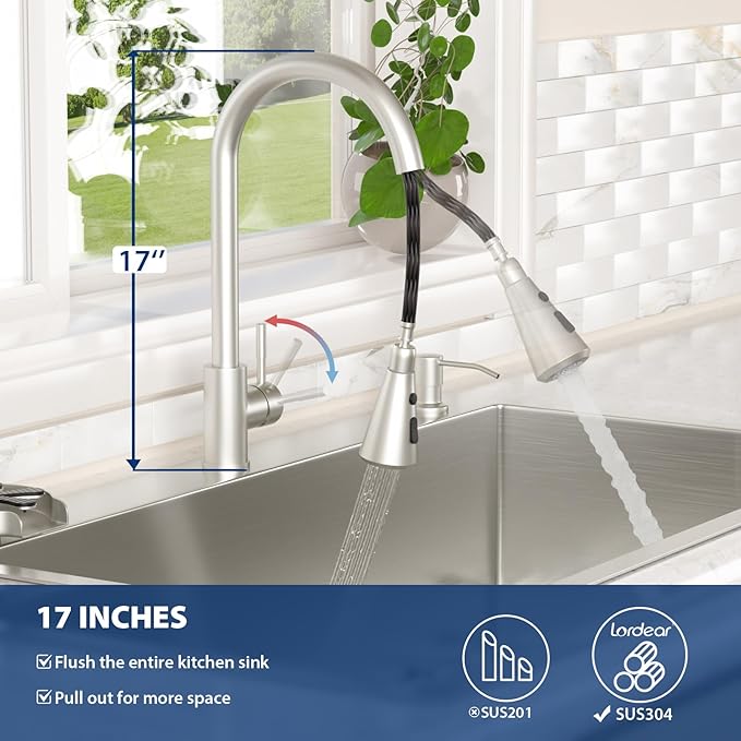 Lordear 30 Inch Drop In Kitchen Sink with Faucet 16 Gauge Stainless Steel Single Bowl Kitchen Sink with Glass Rinser, Pull-out Faucet, and Soap Dispenser #T30229-F16030SS