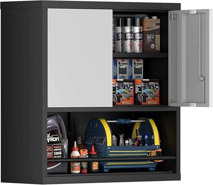 IRONFFICE Garage Cabinets,Metal Storage Cabinet with Locking Door,Lockable Wall Mount Cabinet for Storage,Hanging Cabinets for Garage,Kitchen,Office