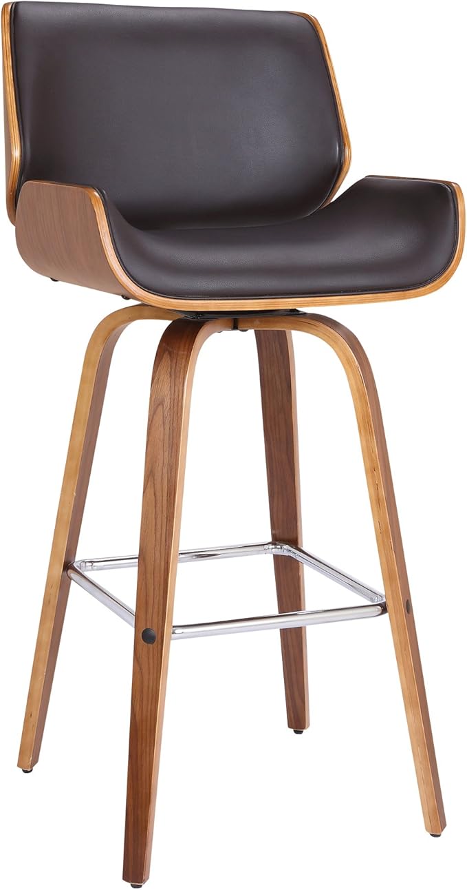 Armen Living Tyler 30" Bar Height Swivel Brown Faux Leather and Walnut Wood Bar Stool - Set of 4