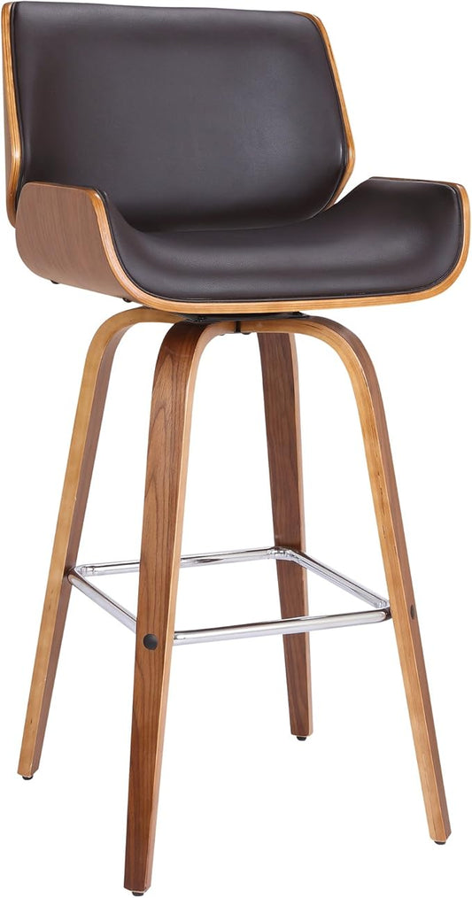 Armen Living Tyler 30" Bar Height Swivel Brown Faux Leather and Walnut Wood Bar Stool - Set of 3