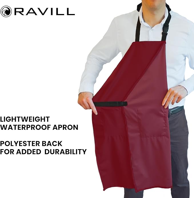Ravill Waterproof Apron For Men and Women - 2 Pockets - 35" Long Multi Purpose Work Aprons for Dishwashing, Dog Grooming