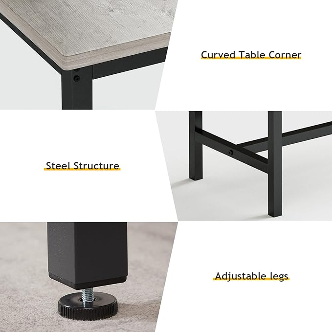Rovibek 43" Dining Table Benches Set for 4, Modern Space Saving Kitchen Table Chairs & Adjustable Feet Breakfast Table 2 Benches, Wooden Industrial Style Farmhouse, Light Grey