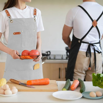 Aoomzoon Canvas Aprons for Men Chef Apron, Work Apron with Large Pockets - 16oz Heavy Duty Cross Back, BBQ, Cooking