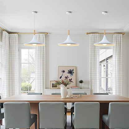 KCO Lighting White Barn Pendant Light 3-Pack Farmhouse Vintage Hanging Lamp with Adjustable Cord Rustic Ceiling Hanging Light Fixture