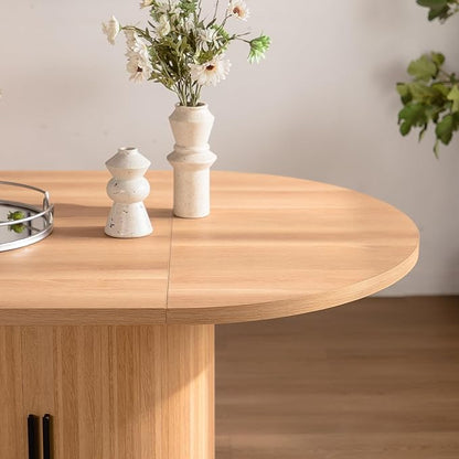 59 inch Oval Dining Table for 4-6 People, Modern Farmhouse Oval Kitchen Table with 2 Tier Storage Shelf, Sliding Cabinet Door, Space Saving Wooden Dinner Table for Kitchen Dining Room Living Room